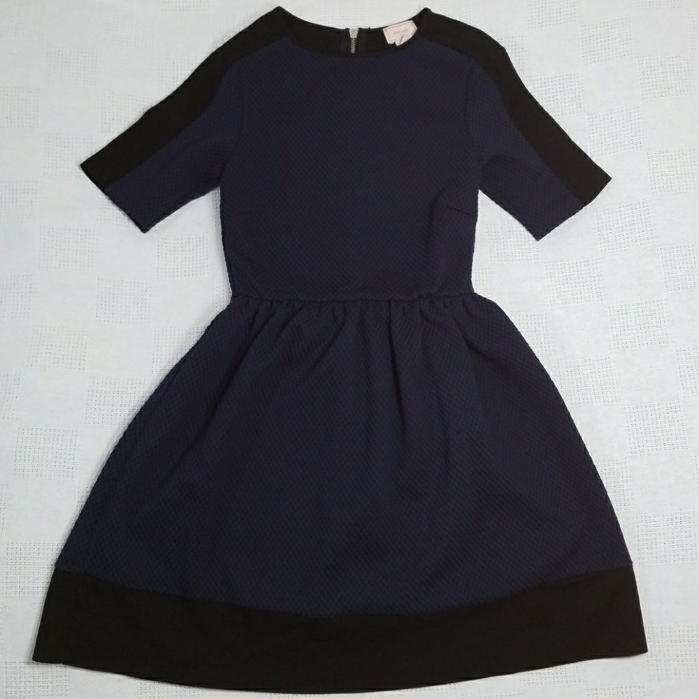 Love Ady Jacquard Blue & Black Zippered Dress XS